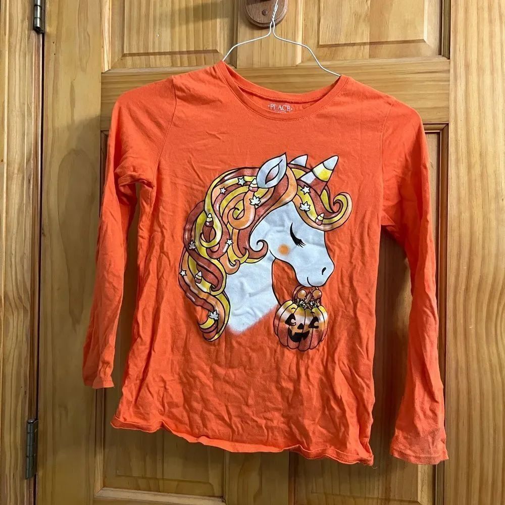 Place brand xl fall glitter unicorn orange long sleeve t shirt
